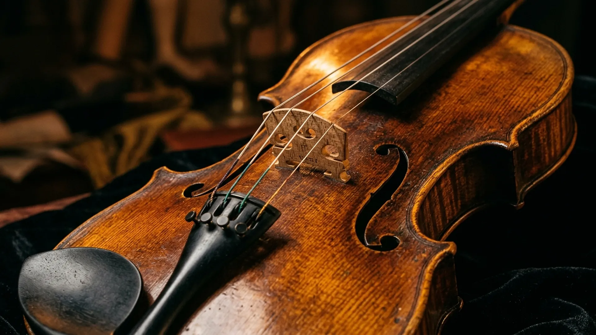 Cận cảnh thân đàn violin cổ